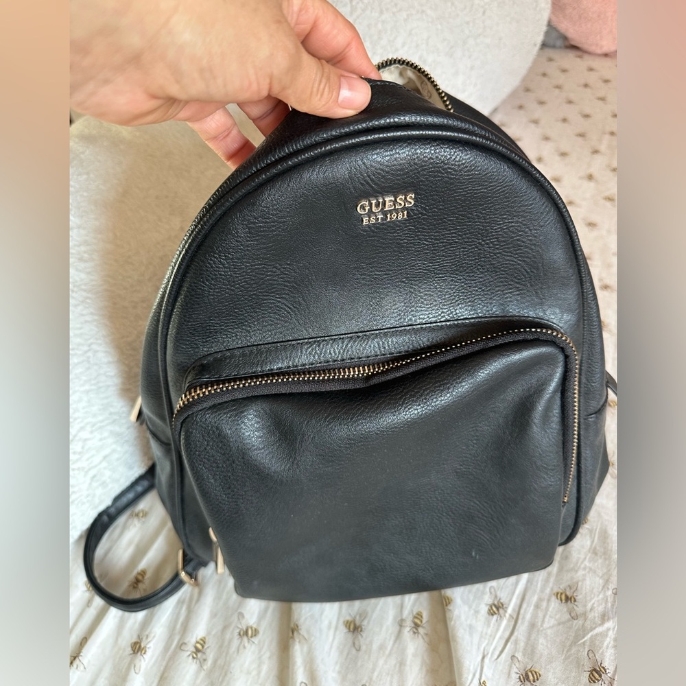 Guess Black small Backpack with Gold Accents